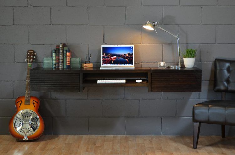 awesome-silver-swivel-table-lamp-on-contemporary-floating-computer-desk-on-grey-bricks-wall-plus-decorative-guitar-1200x791