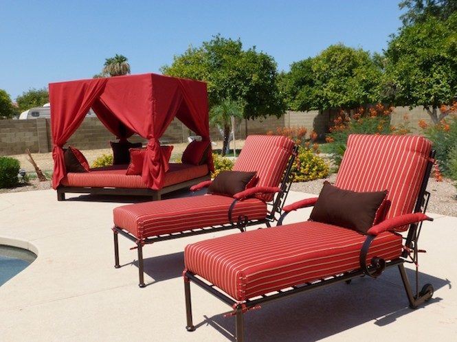 beautiful red canopy by the pool