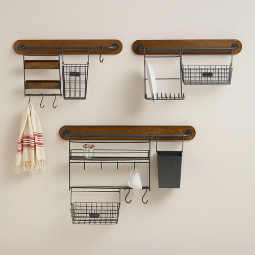 cool hanging kitchen storage with wood and metal design