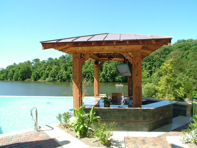 contemporary pool with grill