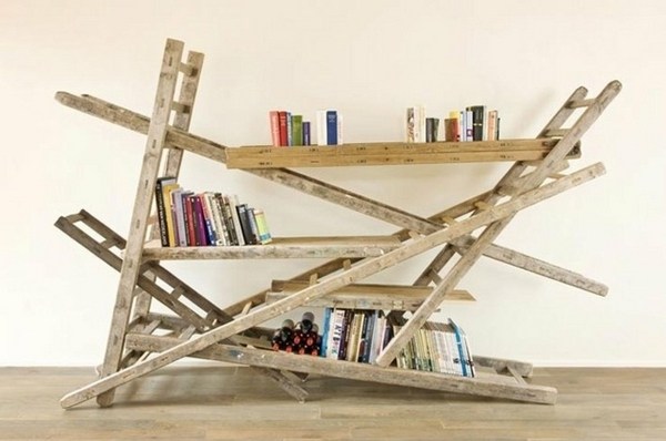 rustic shelves made from ladders 