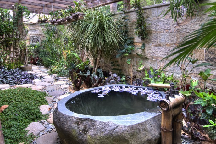 stunning outdoor stone bath tub