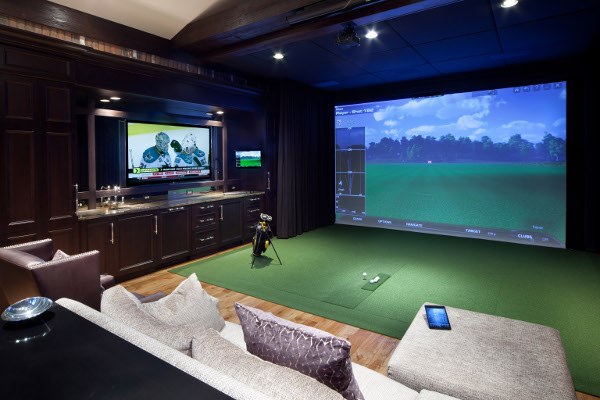 media room with putting green