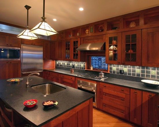 kitchen with wood cabinets and island