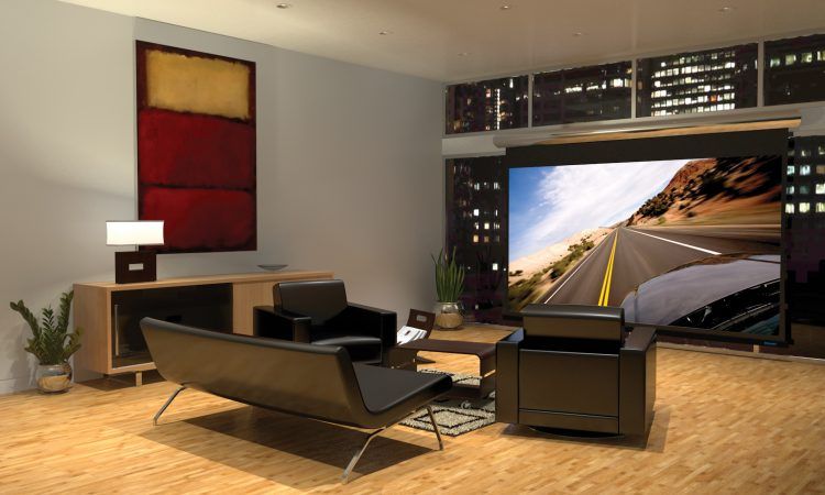 sleek entertainment room with projector