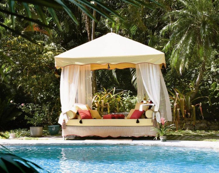 breath taking outdoor living room by pool