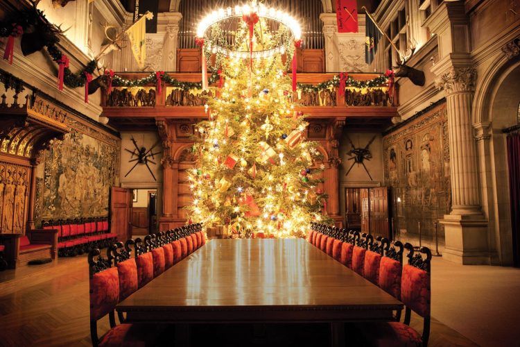 formal dining area with large christmas