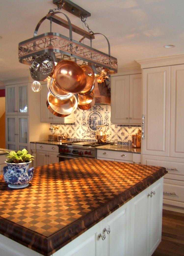 checkerboard style wooden counter