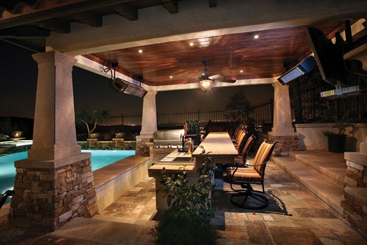 modern covered outdoor pool area