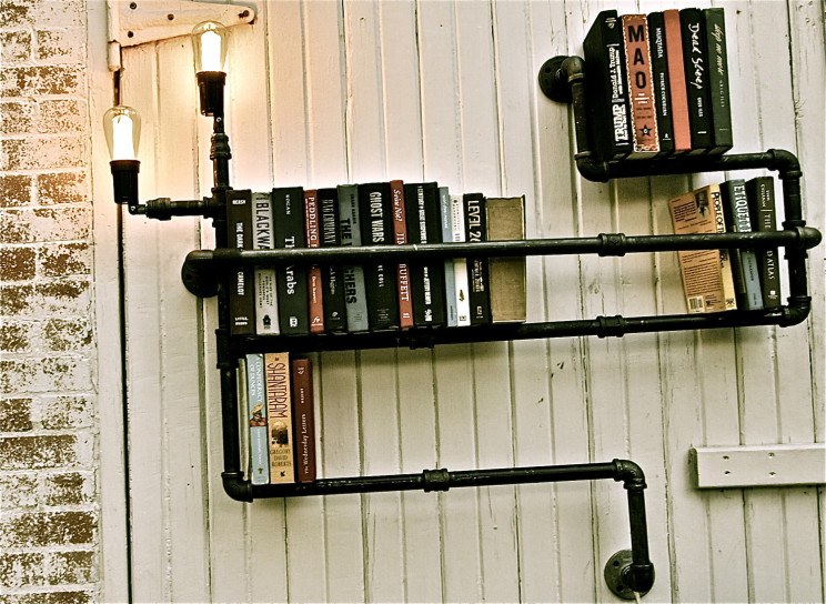 shelves made of plumbing pipes