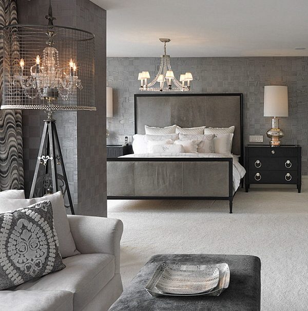 bedroom with double chandelier