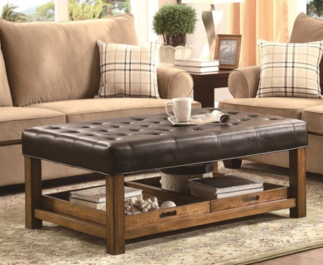 coffee table with padded leather top