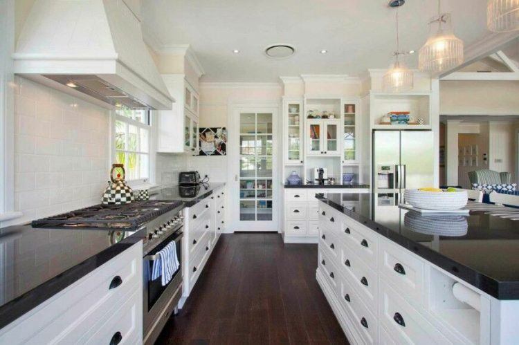 kitchen design white floor dark cabinet