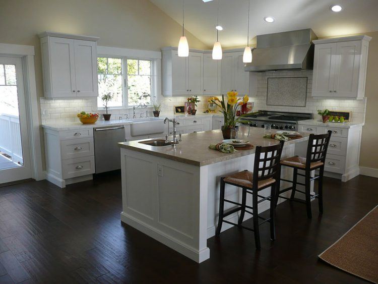 10 Beautiful Kitchens With Dark Hardwood Floors   White Kitchen1 750x563 