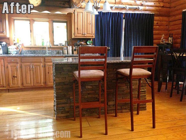 kitchen with wooden red accent chairs