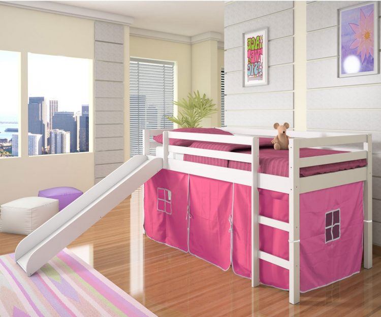 pink loft bed with slide