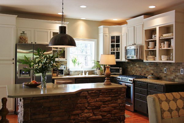 black dome hanging lamp in kitchen