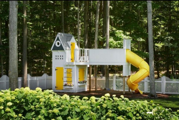 outdoor playground with yellow slide