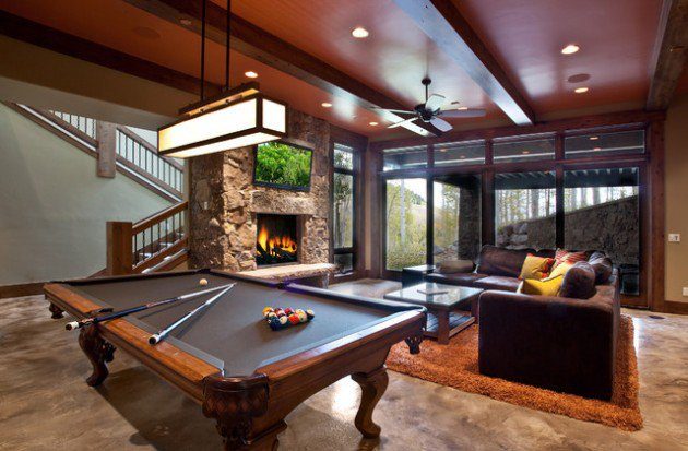 beautiful billiards style room with wooden ceiling