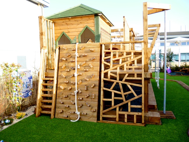 playground with unique climbing wall