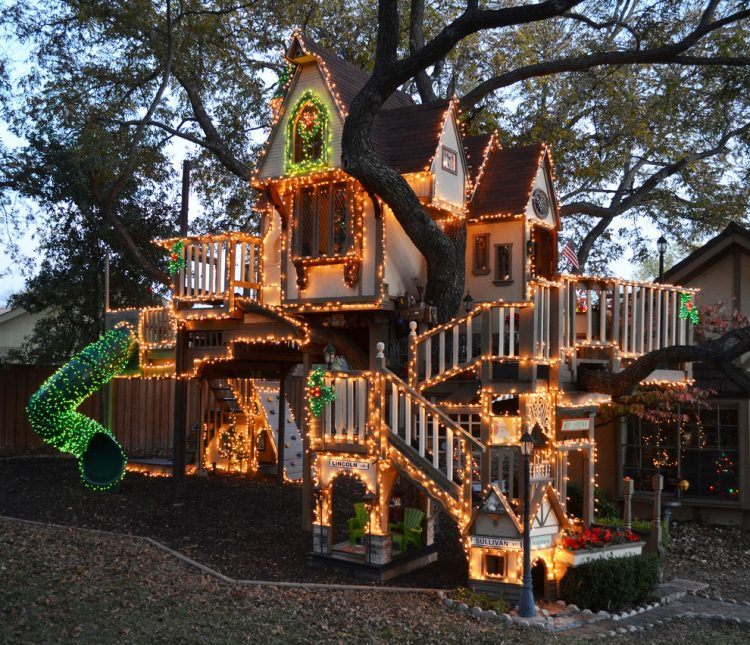 cedar playground with christmas lights