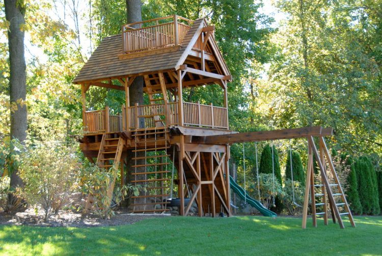 traditional wooden playhouse for backyard