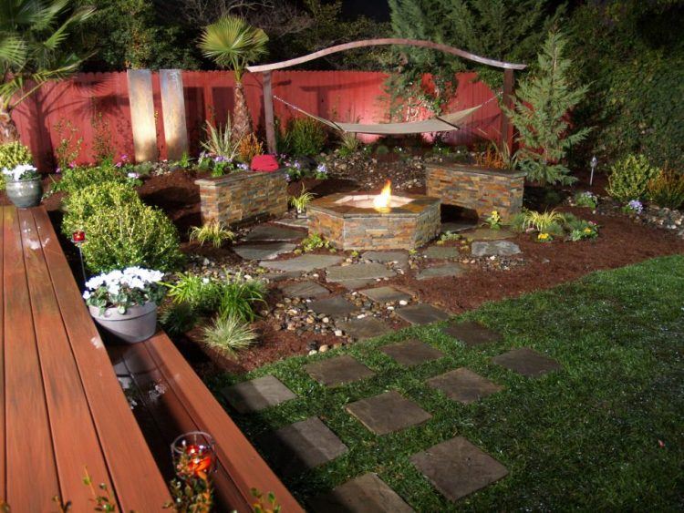 peaceful backyard with firepit