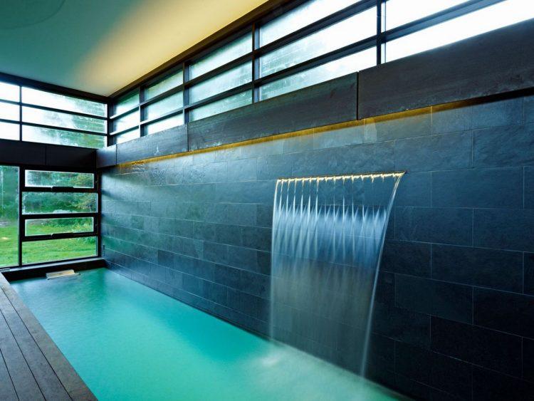 waterfall above indoor pool