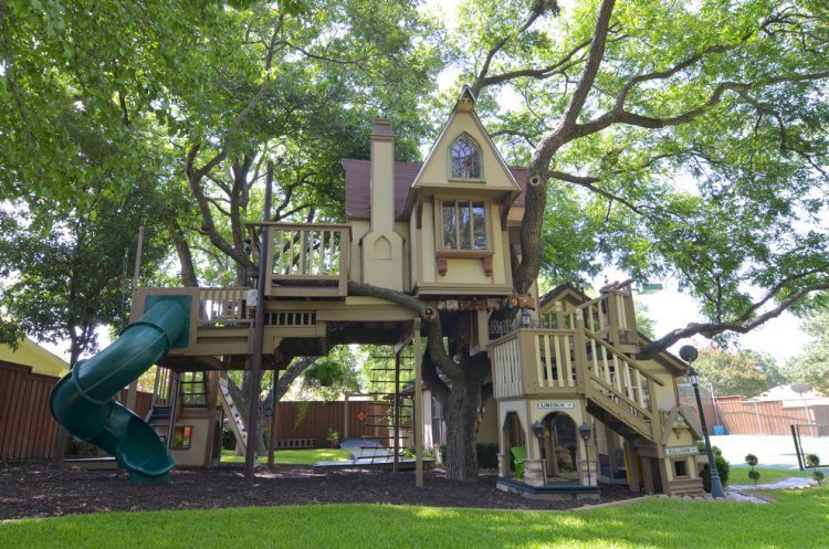 large playhouse with long slide