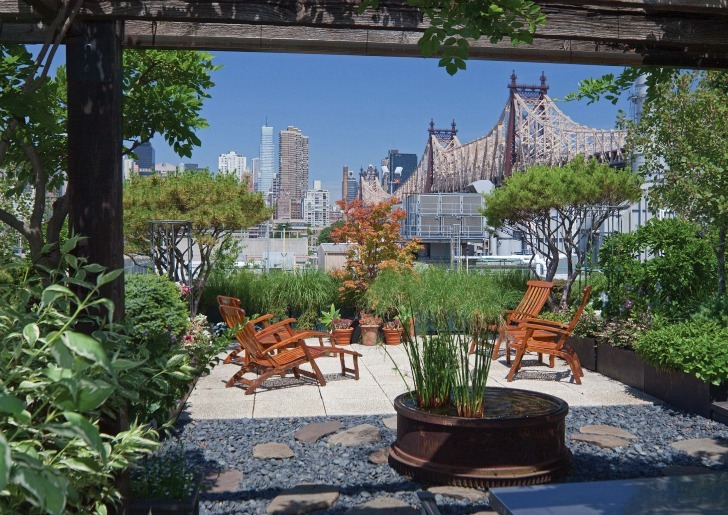 elaborate rooftop garden
