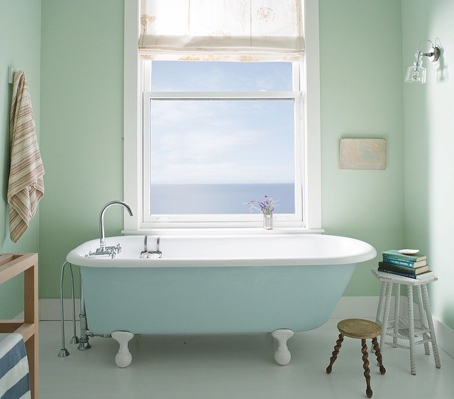 pastel blue and green bathroom design