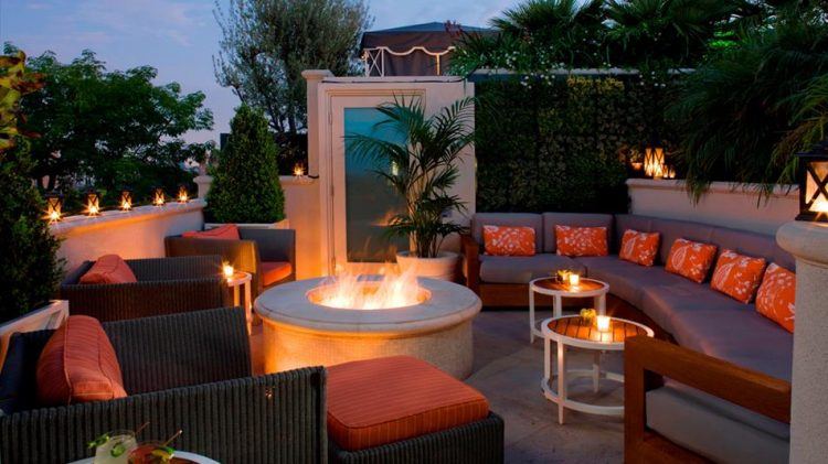 rooftop patio with firepit