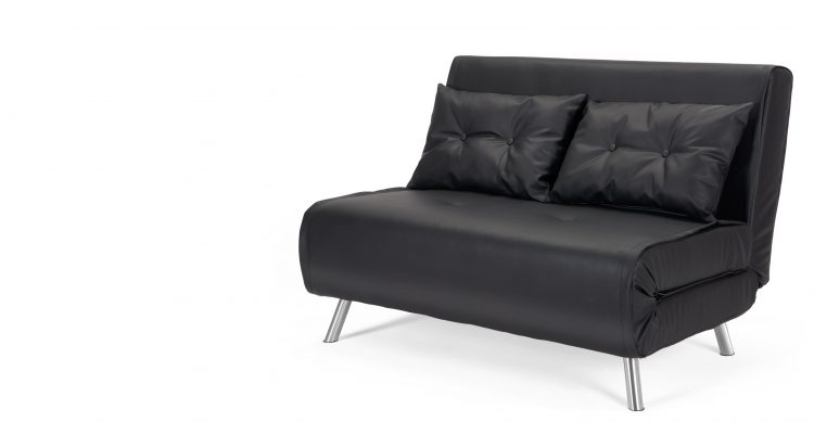 simple sleek black leather couch