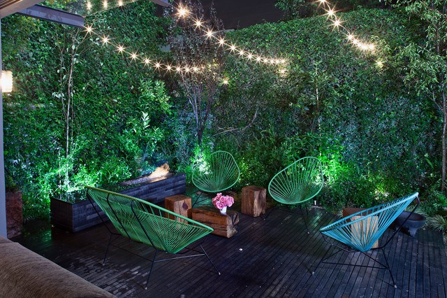 backyard area with hanging lights