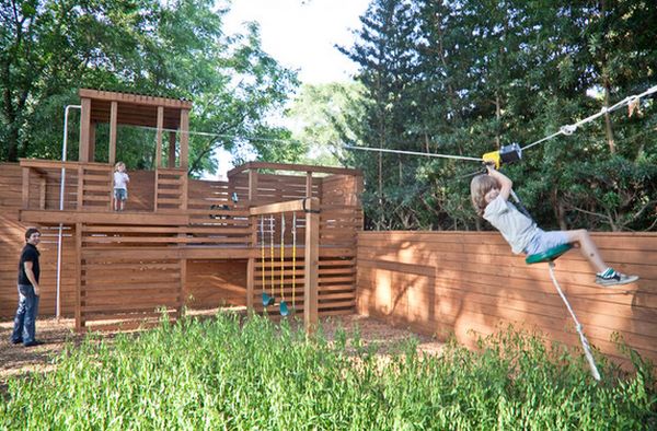 backyard playground with zip line