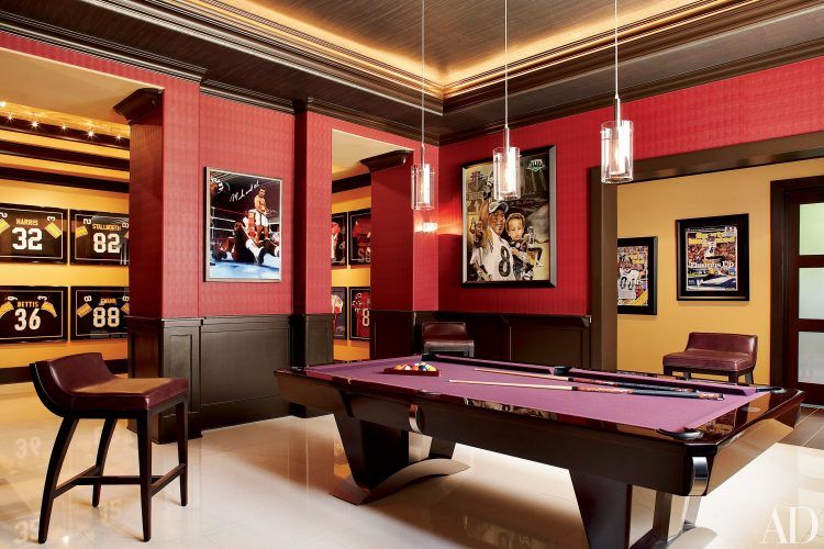 pool room with red walls