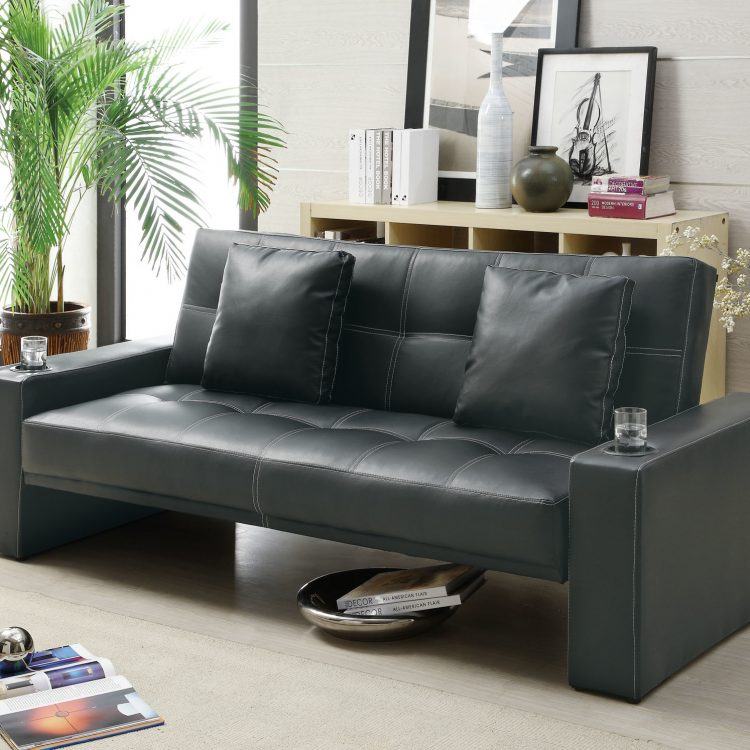 comfortable leather sofa with ottoman