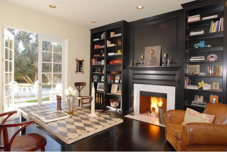 living room with built in shelving