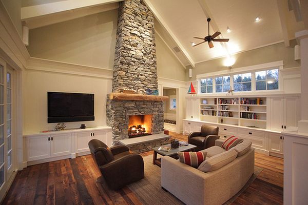 living room with vaulted ceiling