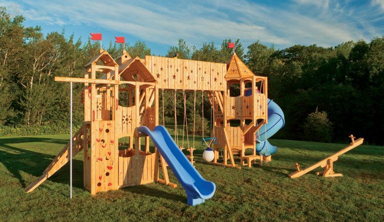 castle style playground with slides