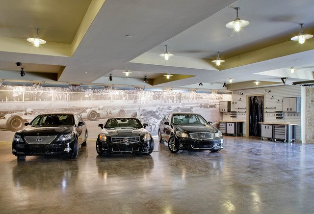 spacious garage with tile floor