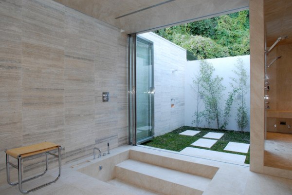 contemporary bathroom with enclosed outdoor shower