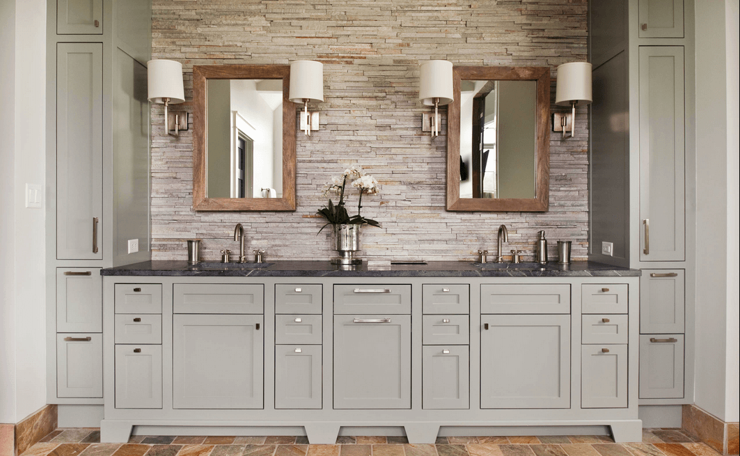 stone backsplash in bathroom