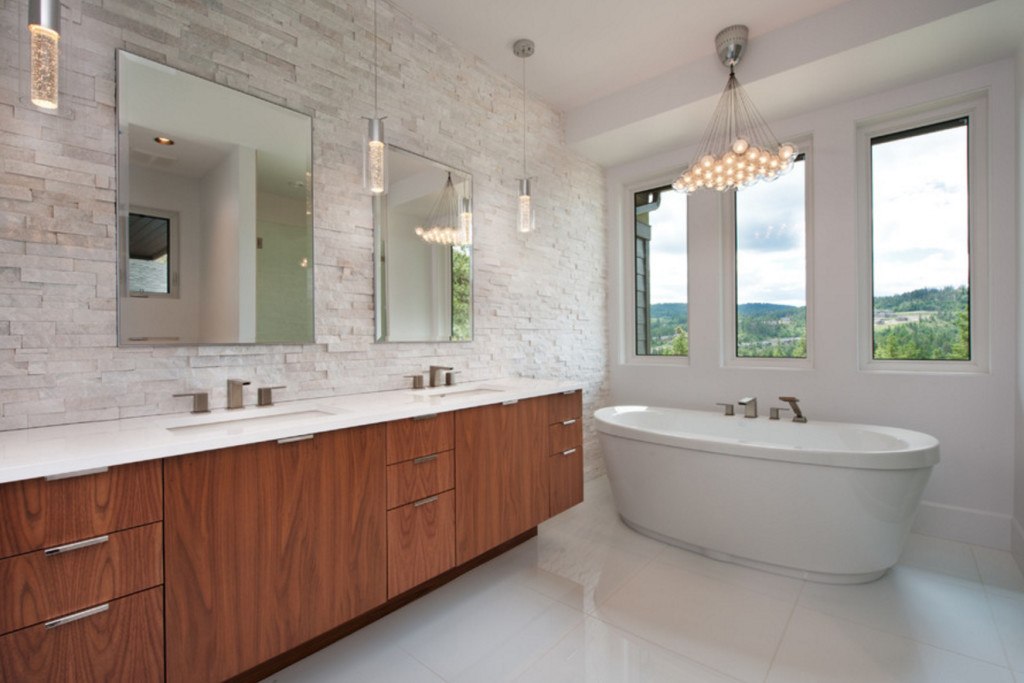 stone backsplash in bathroom