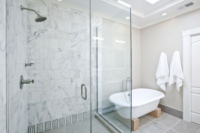 large glass enclosed bathroom shower