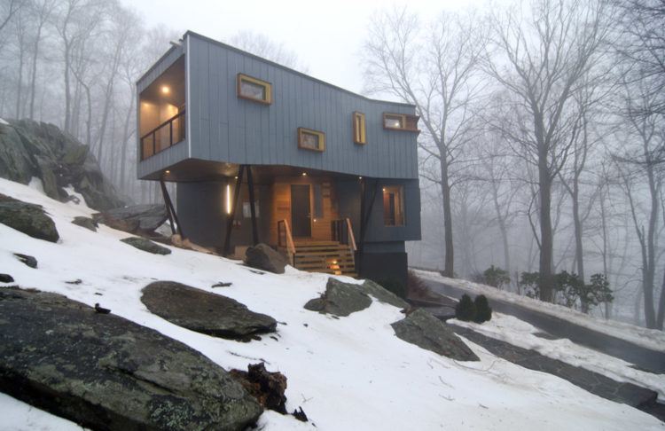 prefabricated home built in the hillside