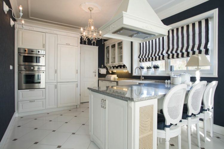 beautiful kitchen with chandelier