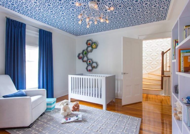 brown and blue baby nursery