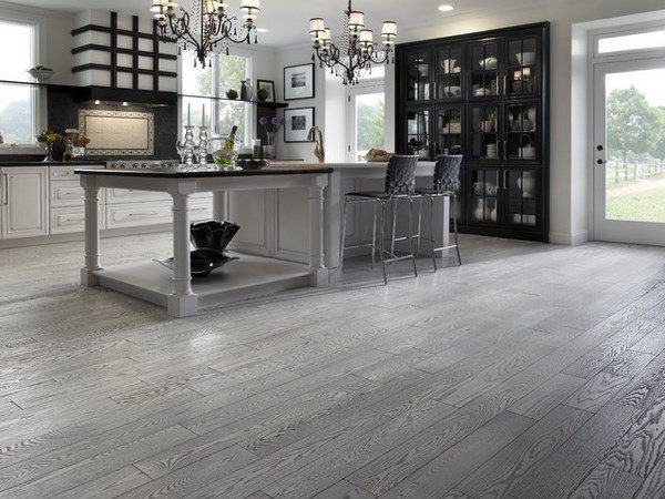 grey wood floor kitchen design