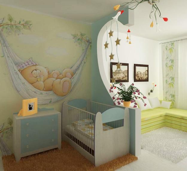 nursery decorated with bear cartoon